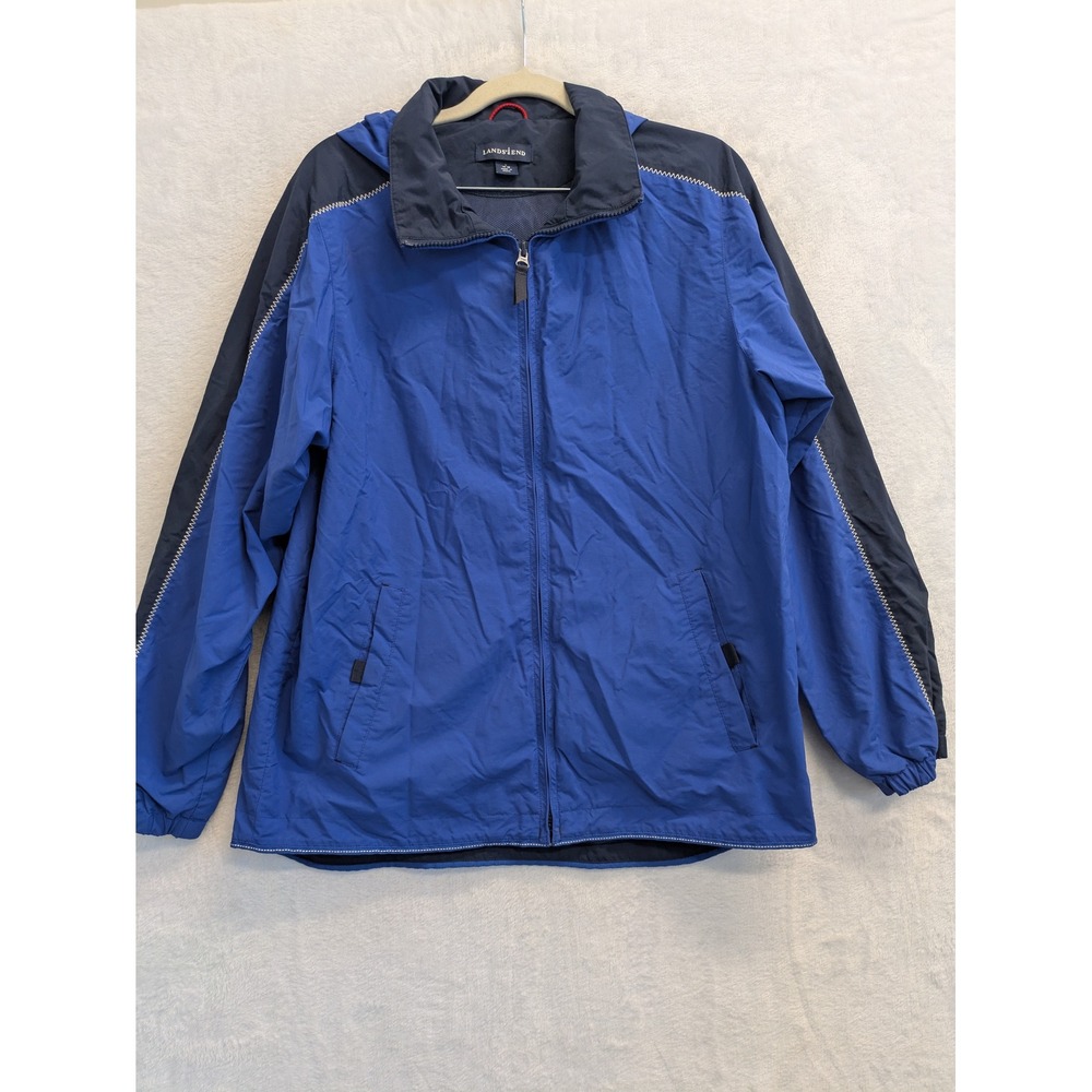 Lands' End Kids Windbreaker Jacket Full Zip‎ Blue Black Size 14-16 Lightweight
